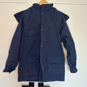 Eddie Bauer Vintage 90 Full Zip removable hood coat parka Large Navy wool Barn